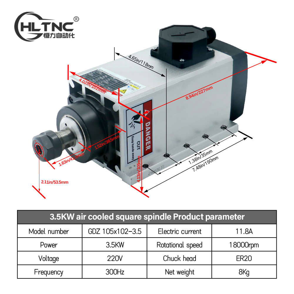 3.5KW ER20 220VSquare Fly-edge – обзор и цена Cnc Spindle Motor