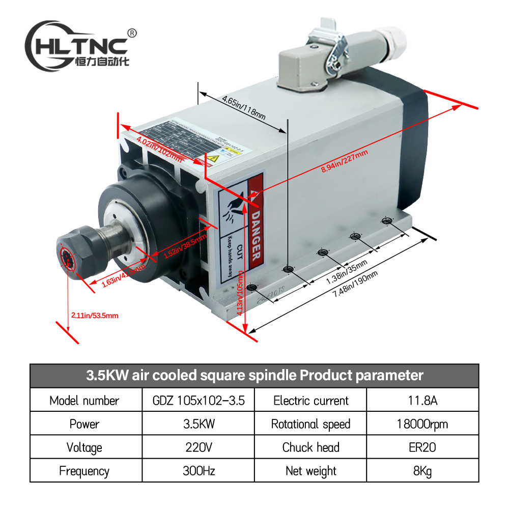 3.5KW ER20 220VSquare Fly-edge – обзор и цена Cnc Spindle Motor